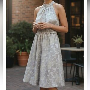 Prologue Ivory Floral Halter Dress Soft Girl Gray Sm Cottagecore Flowy Stretch